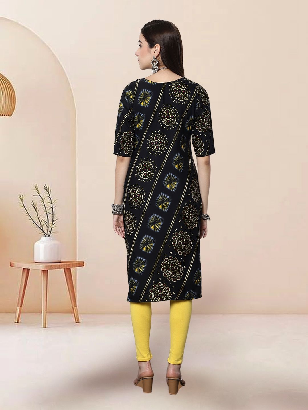 

7Threads Selection Of 2 Ethnic Motifs Printed Straight Kurtas, Black