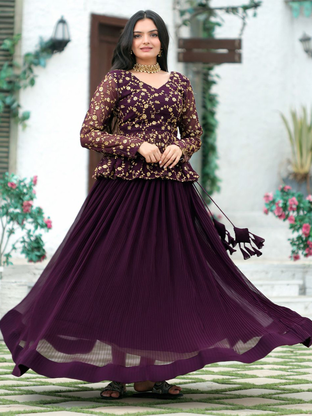 

KALINI Embroidered Ready to Wear Lehenga &, Purple