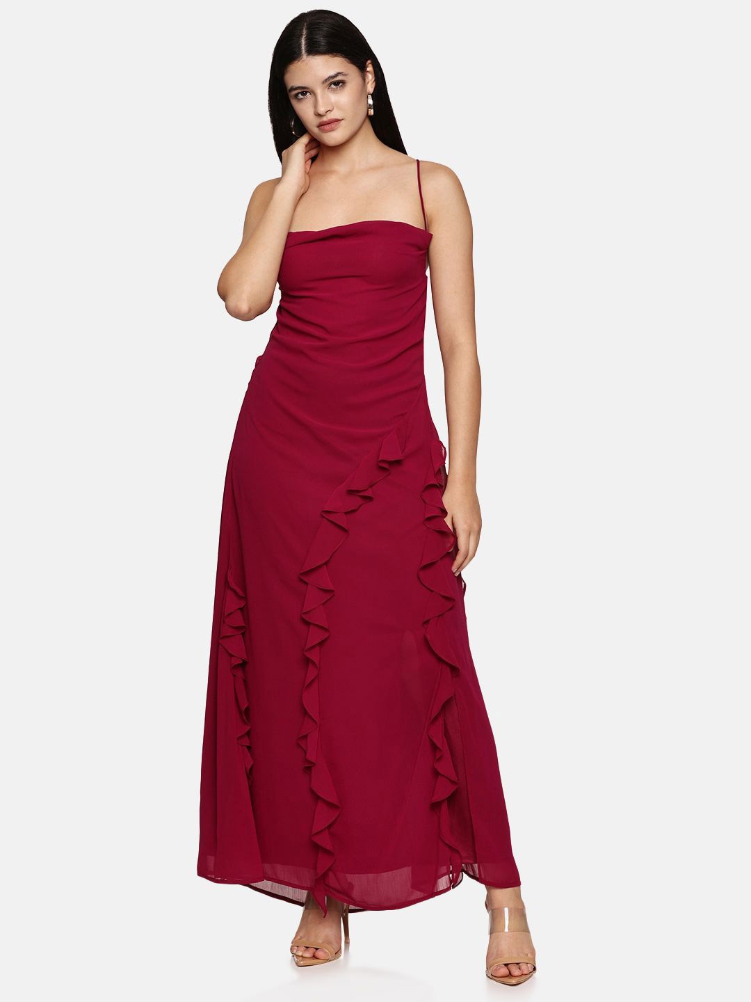 

ISU Cowl Neck Chiffon Maxi Dress, Magenta