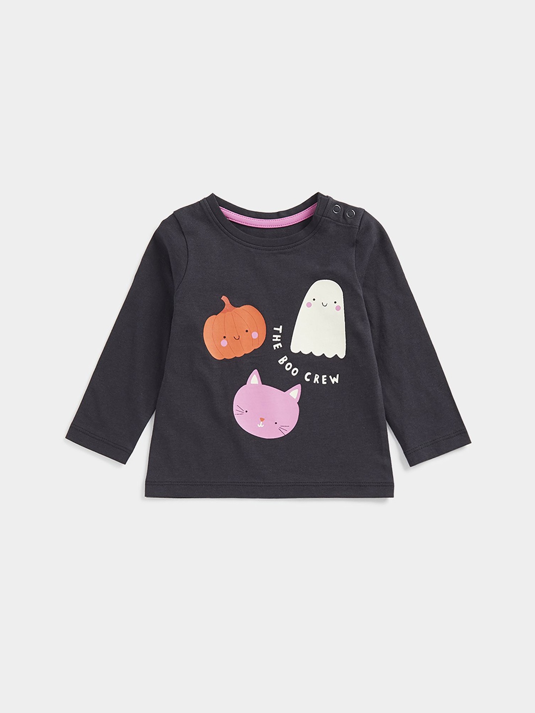 

mothercare Girls Graphic Printed Round Neck Pure Cotton T-shirt, Black