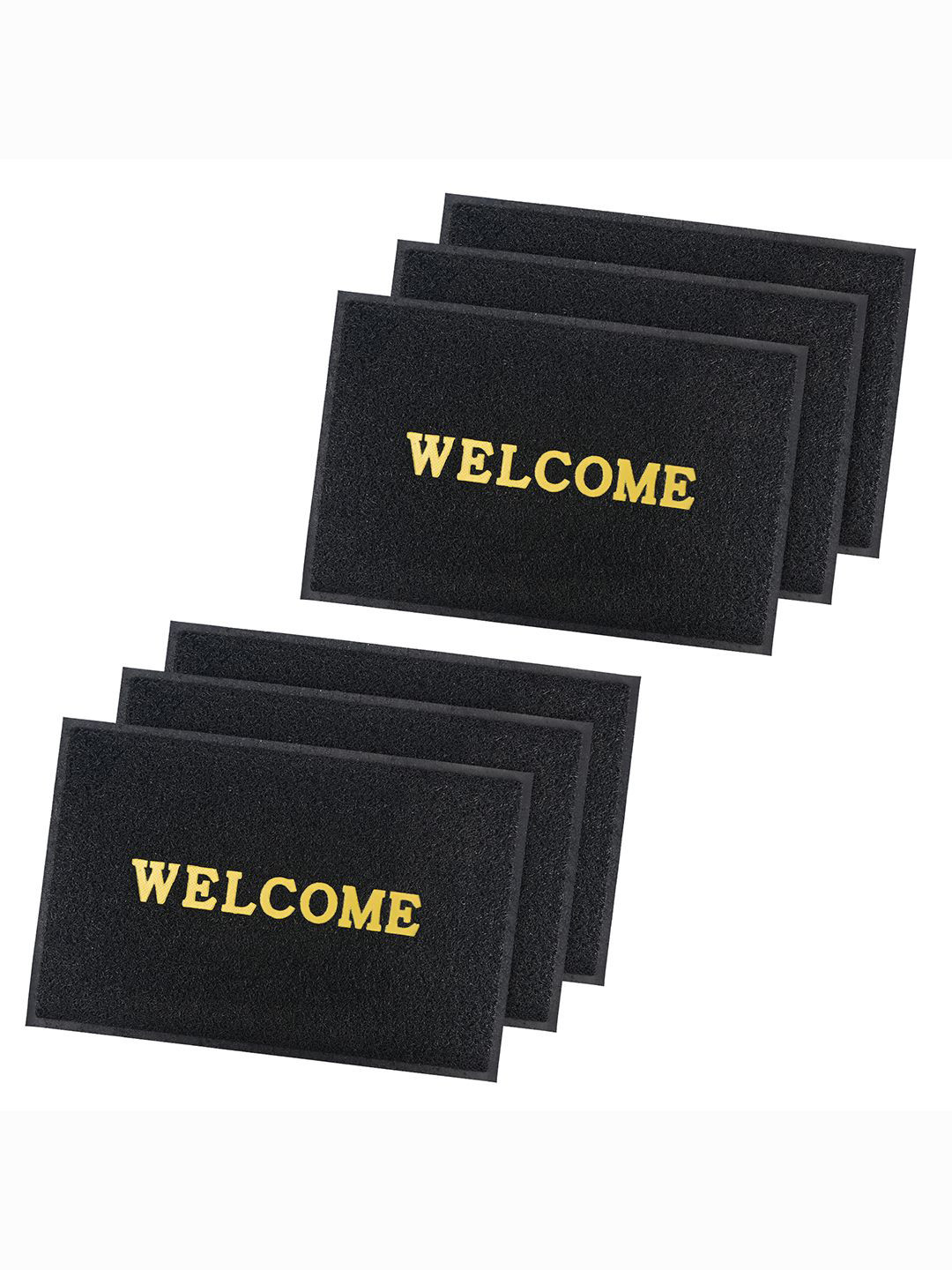 

Kuber Industries Black & Yellow 6 Pieces Printed Anti-Skid Doormats