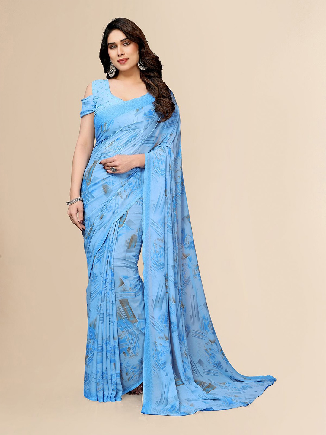 

ANAND SAREES Poly Georgette Saree, Blue