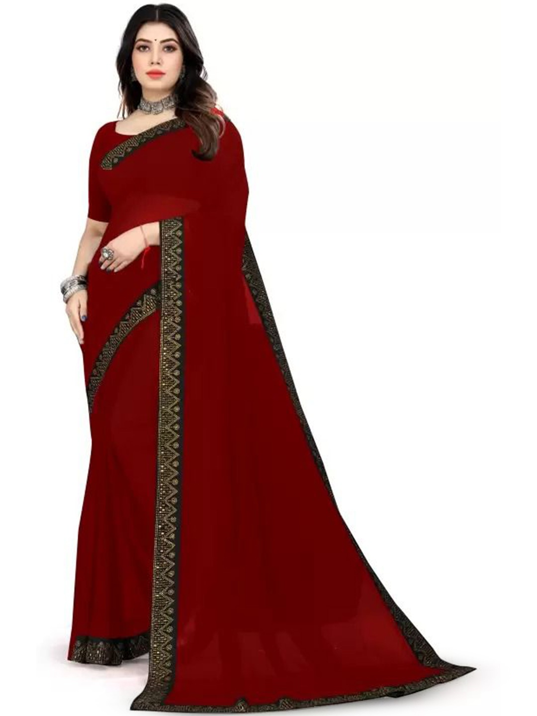 

Florence Beads and Stones Pure Georgette Saree, Maroon