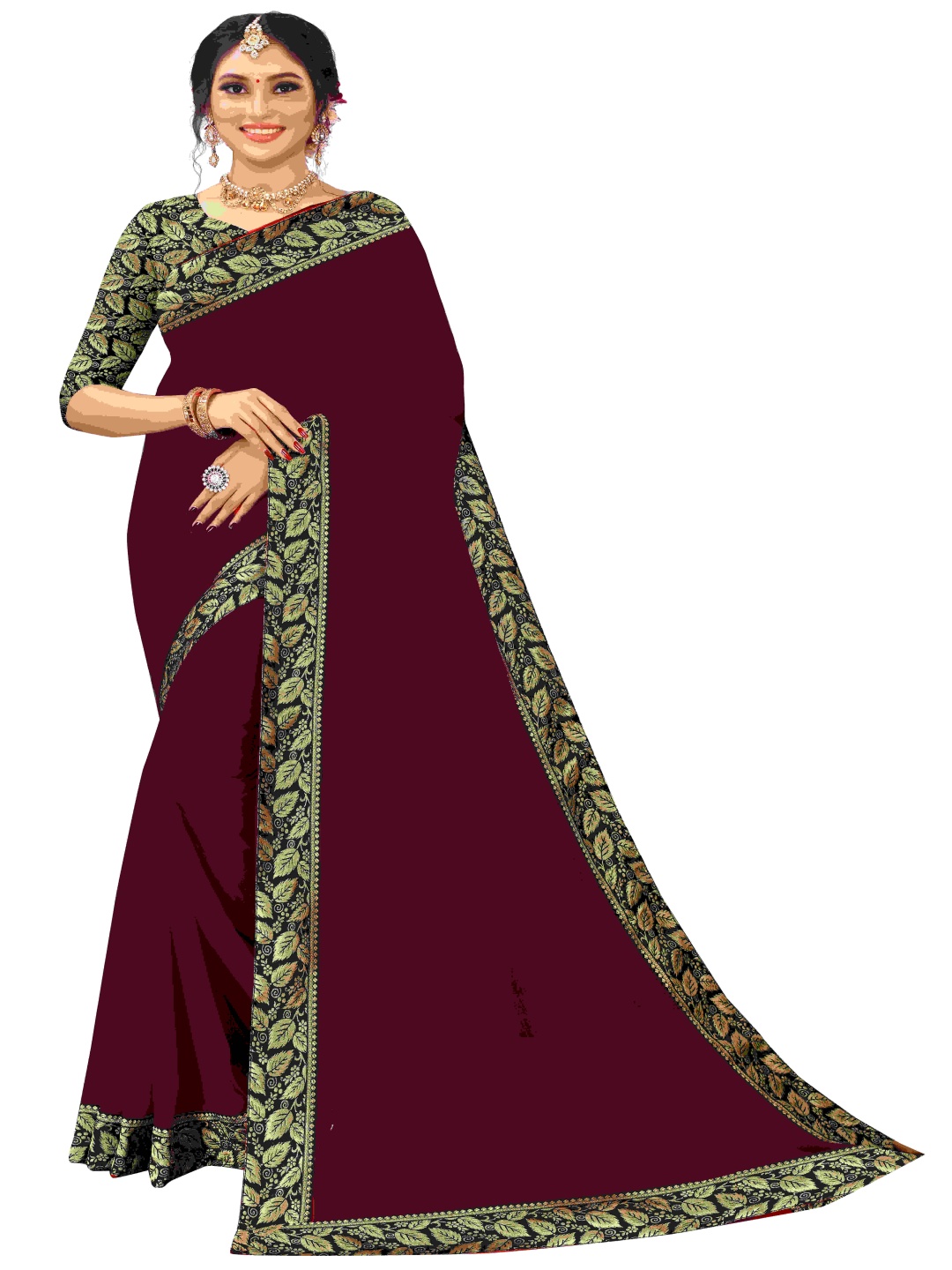 

Flip The Style Zari Pure Georgette Woven Design Bhagalpuri Saree, Purple