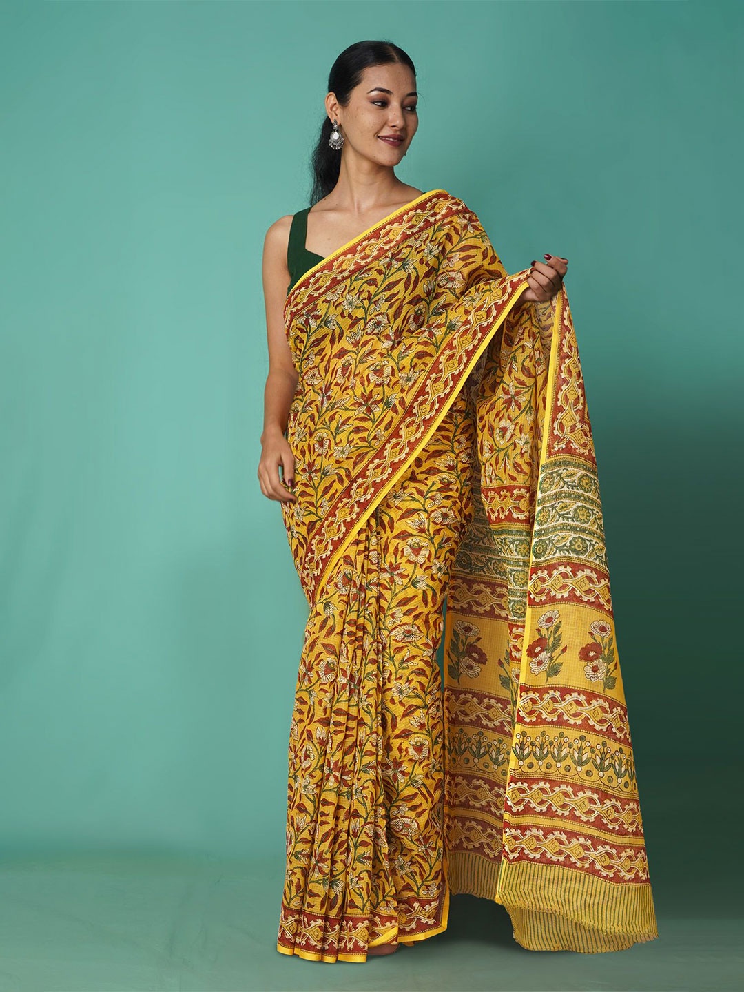 

Unnati Silks Ethnic Motifs Net Handloom Kota Saree, Yellow