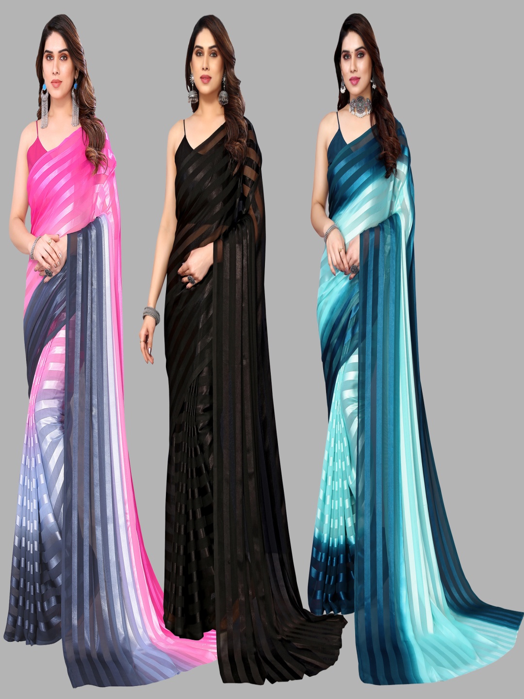 

ANAND SAREES Striped Satin Saree, Black