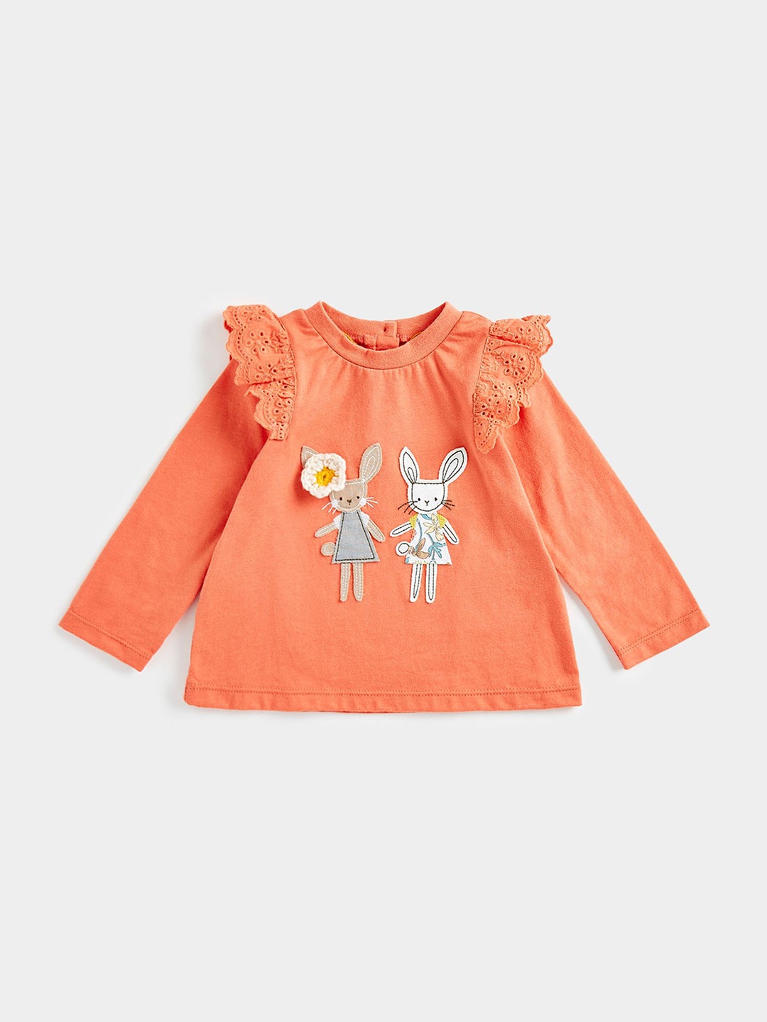 

mothercare Girls Solid Applique Cotton T-shirt, Orange