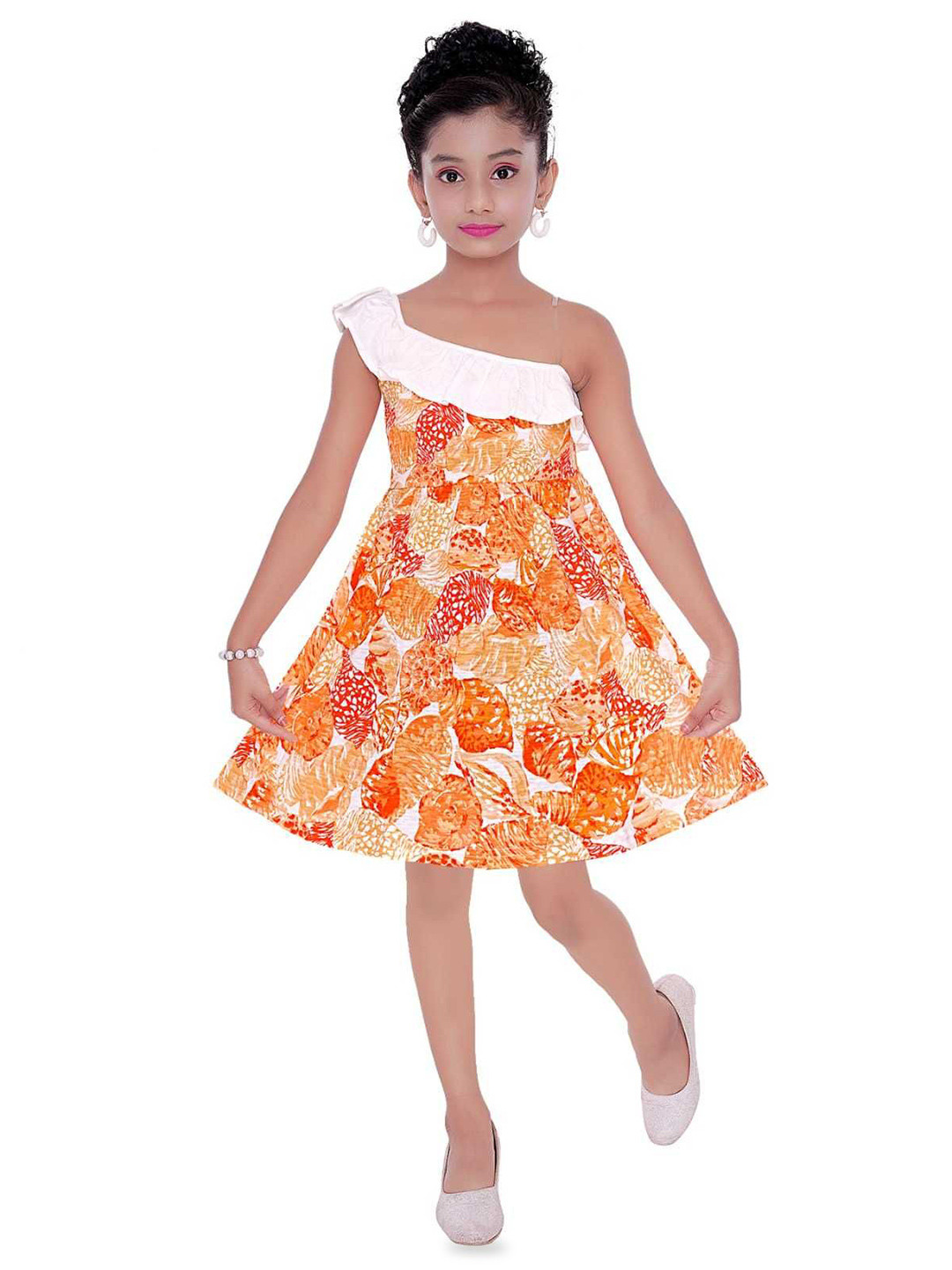 

ZACKBEE Floral Print One Shoulder Fit & Flare Dress, Orange