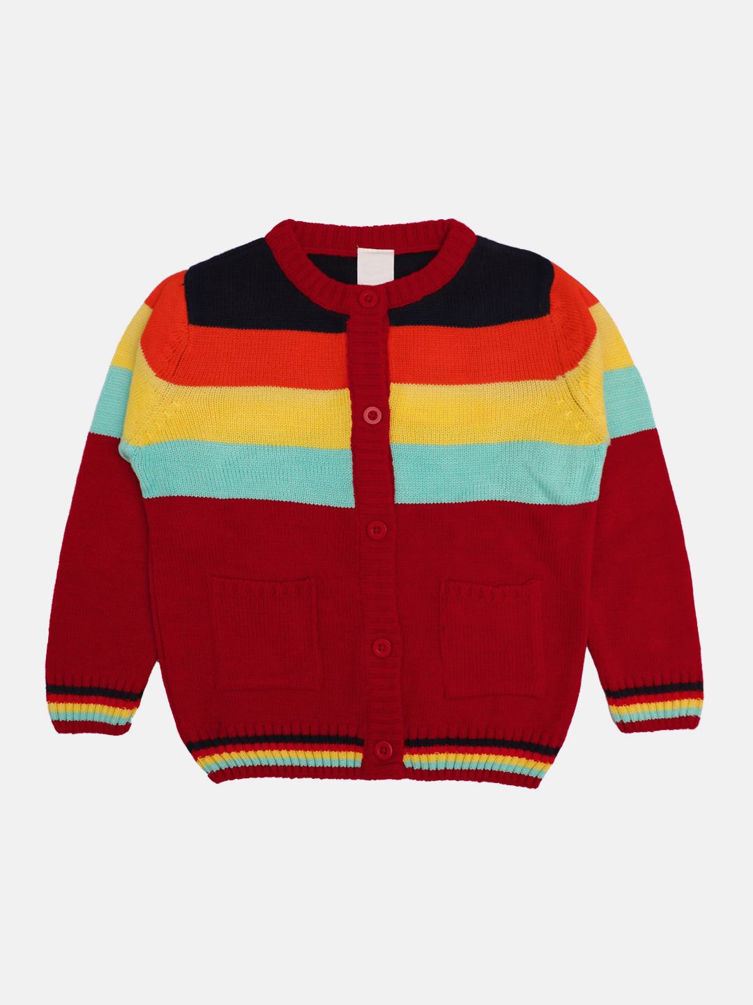 

CHKOKKO Boys Colourblocked Woollen Cardigan, Red