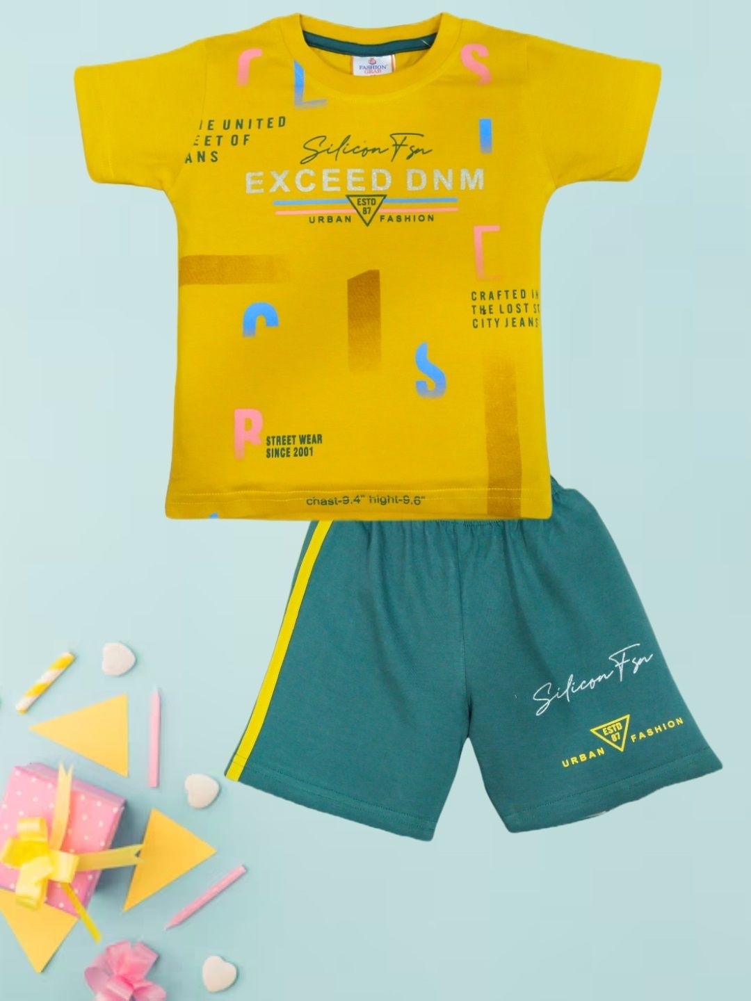 

FASHION GRAB Kids Printed Pure Cotton T-Shirt With Shorts, Mustard