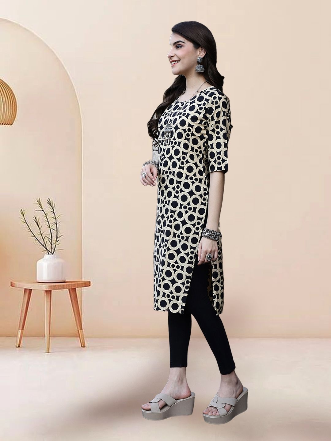 

7Threads Selection Of 5 Chevron Printed Round Neck Straight Kurtas, Yellow