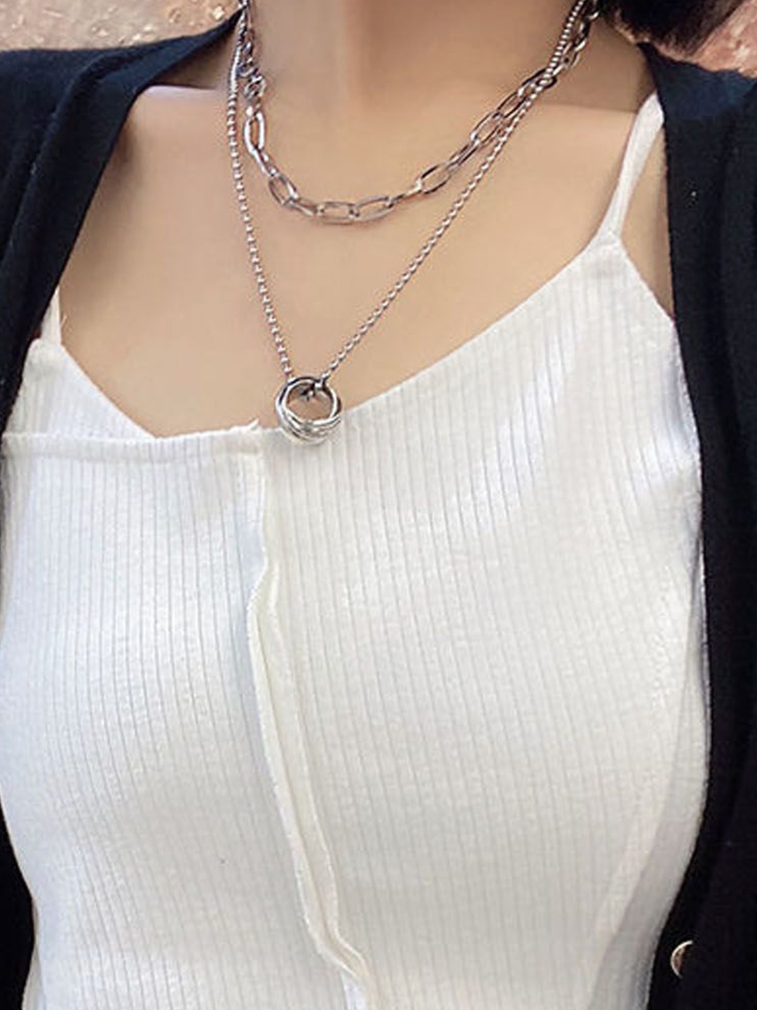 

StyleCast Elegant Silver-Toned Circular Pendant Layered Necklace