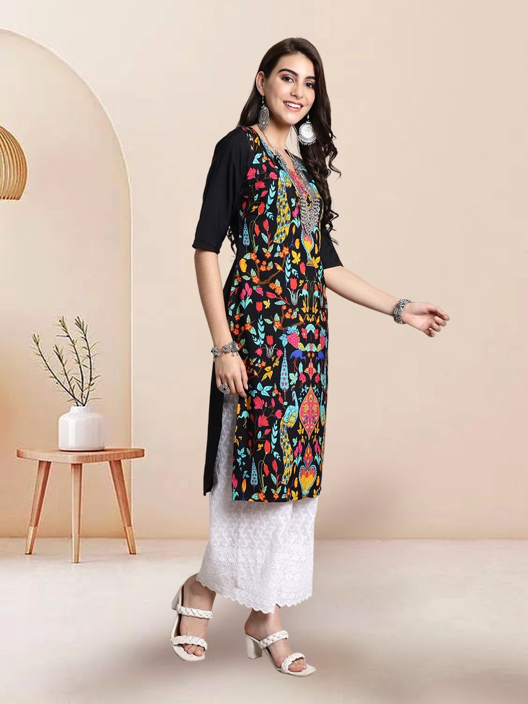

7Threads Selection Of 2 Ethnic Printed Straight Kurtas, Black