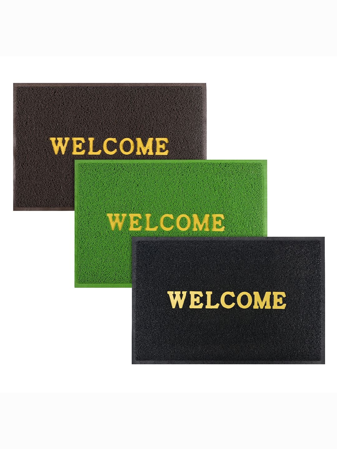 

Kuber Industries Brown & Green 3 Pieces Printed Anti-Skid Doormats