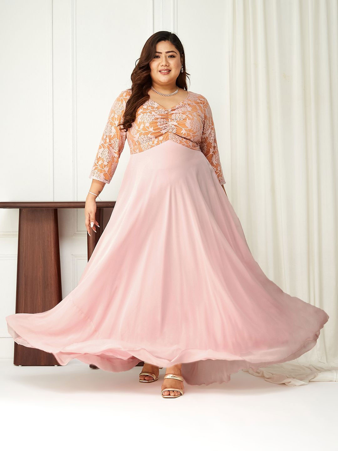 

Miss Chase A+ Georgette Fit & Flare Maxi Dress, Pink