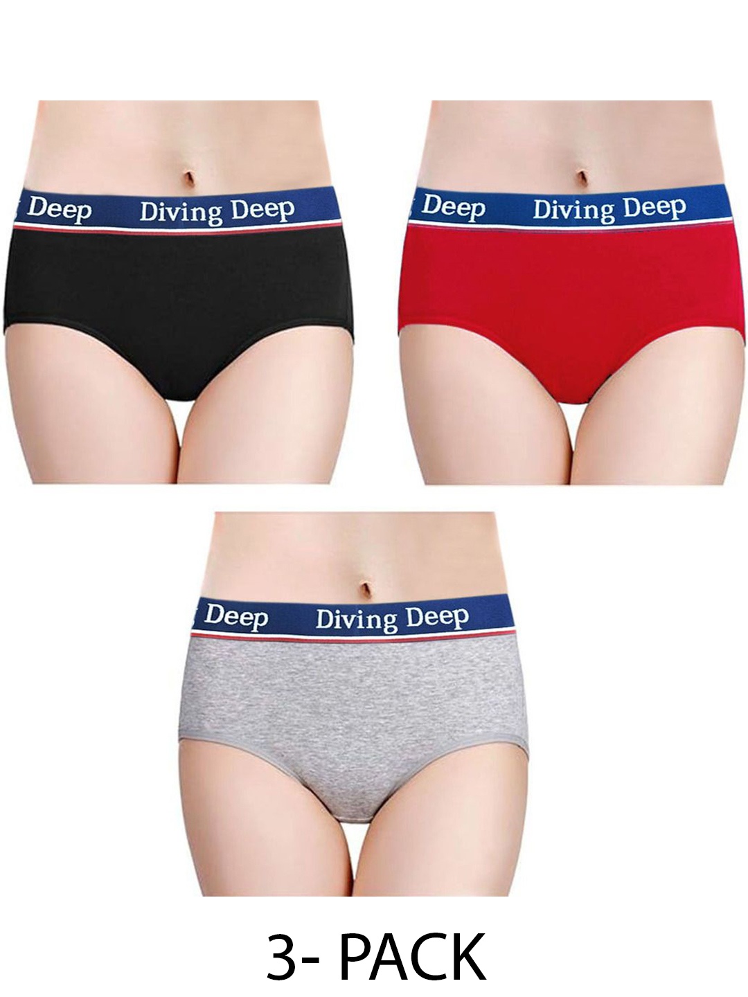 

Diving Deep Women Pack of 3 Hipster Briefs, Assorted
