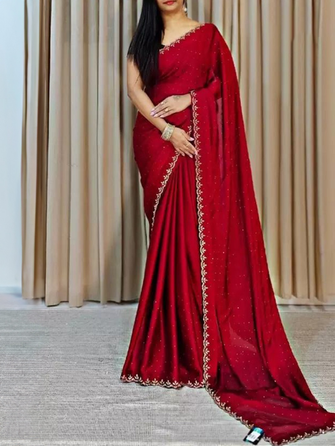 

Florence Embellished Beads and Stones Pure Georgette Saree, Red