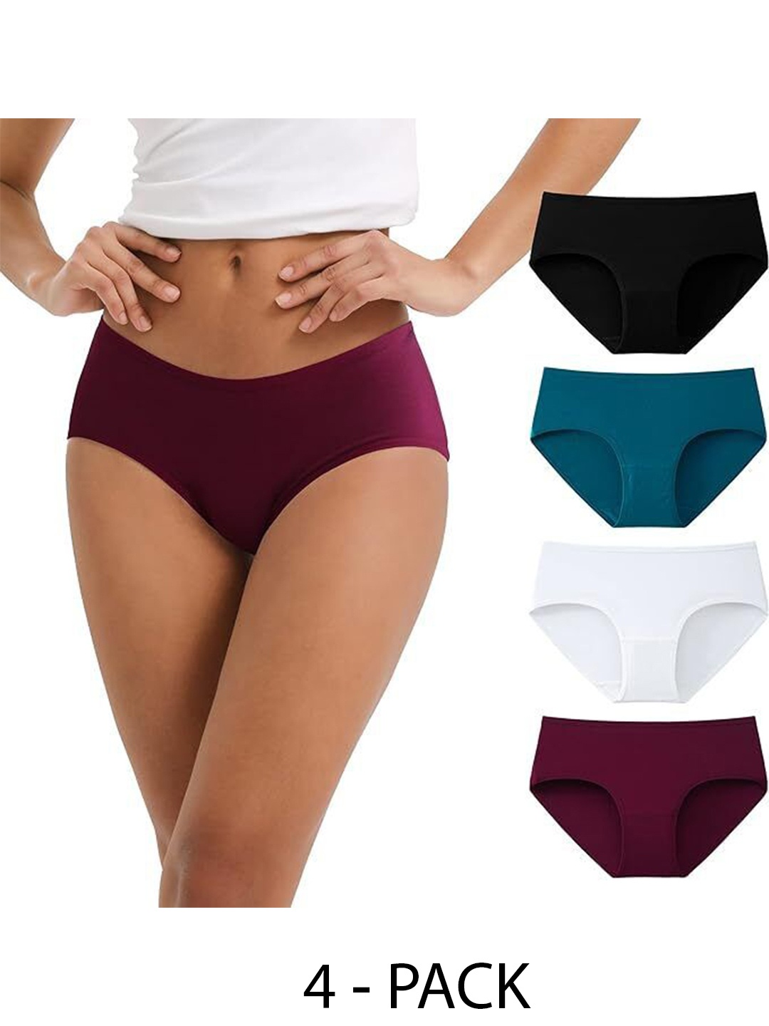 

Diving Deep Women Pack of 4 Cotton Hipster Briefs, Maroon