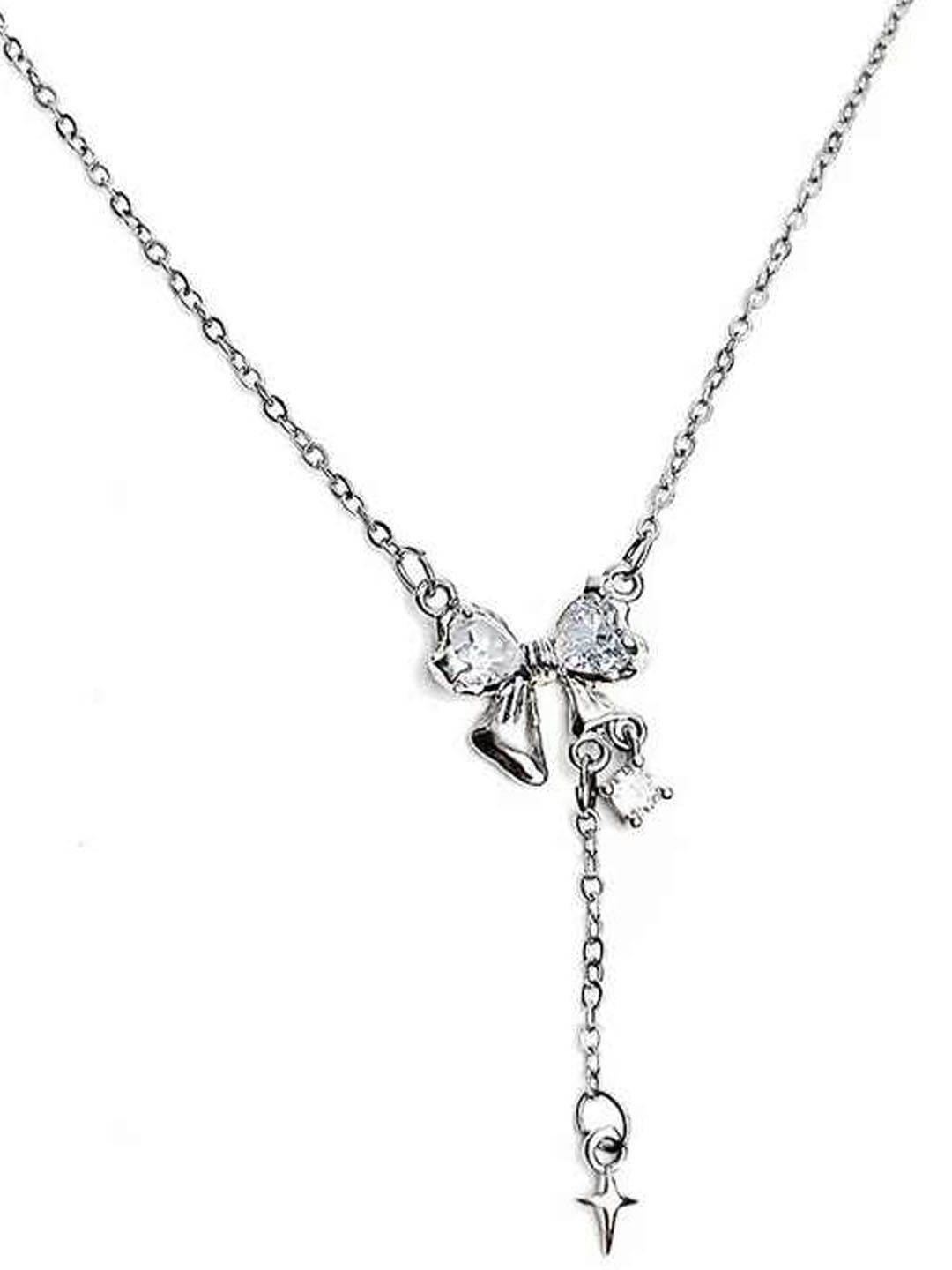 

StyleCast Elegant Silver-Toned Stone Studded Bow Knot Shaped Chain