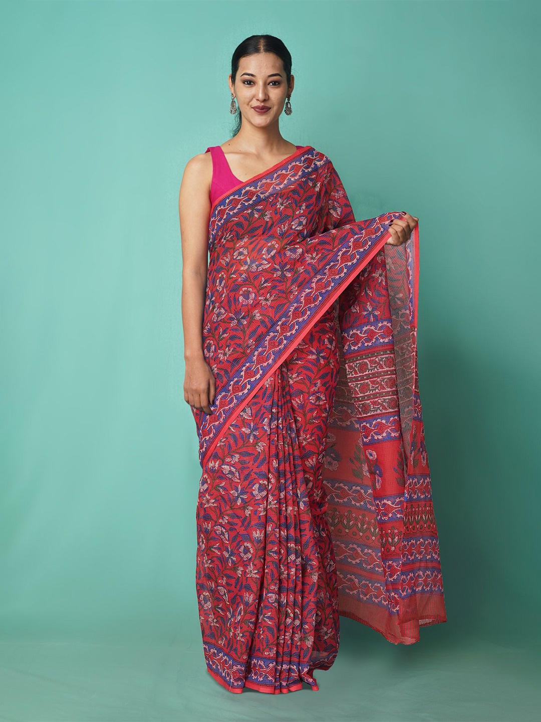 

Unnati Silks Floral Net Handloom Kota Saree, Red