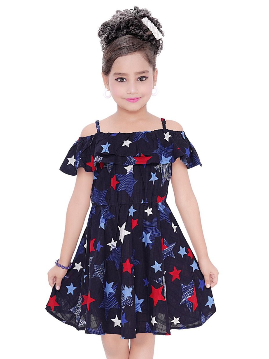 

ZACKBEE Floral Print Off-Shoulder Fit & Flare Dress, Blue