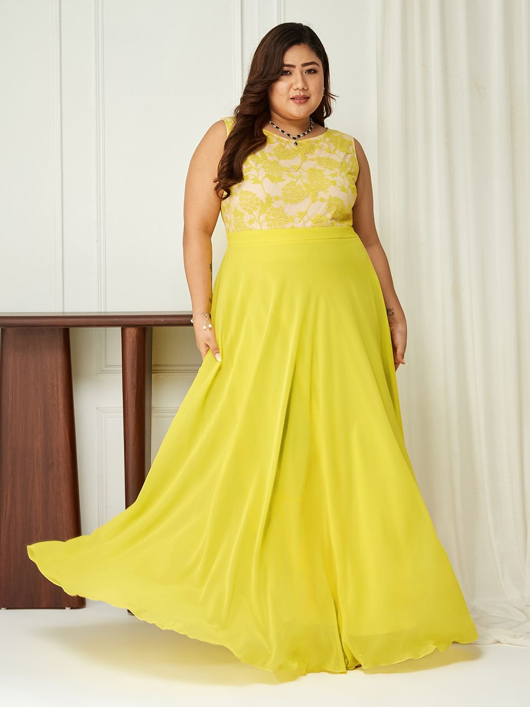 

Miss Chase A+ Georgette Fit & Flare Maxi Dress, Yellow