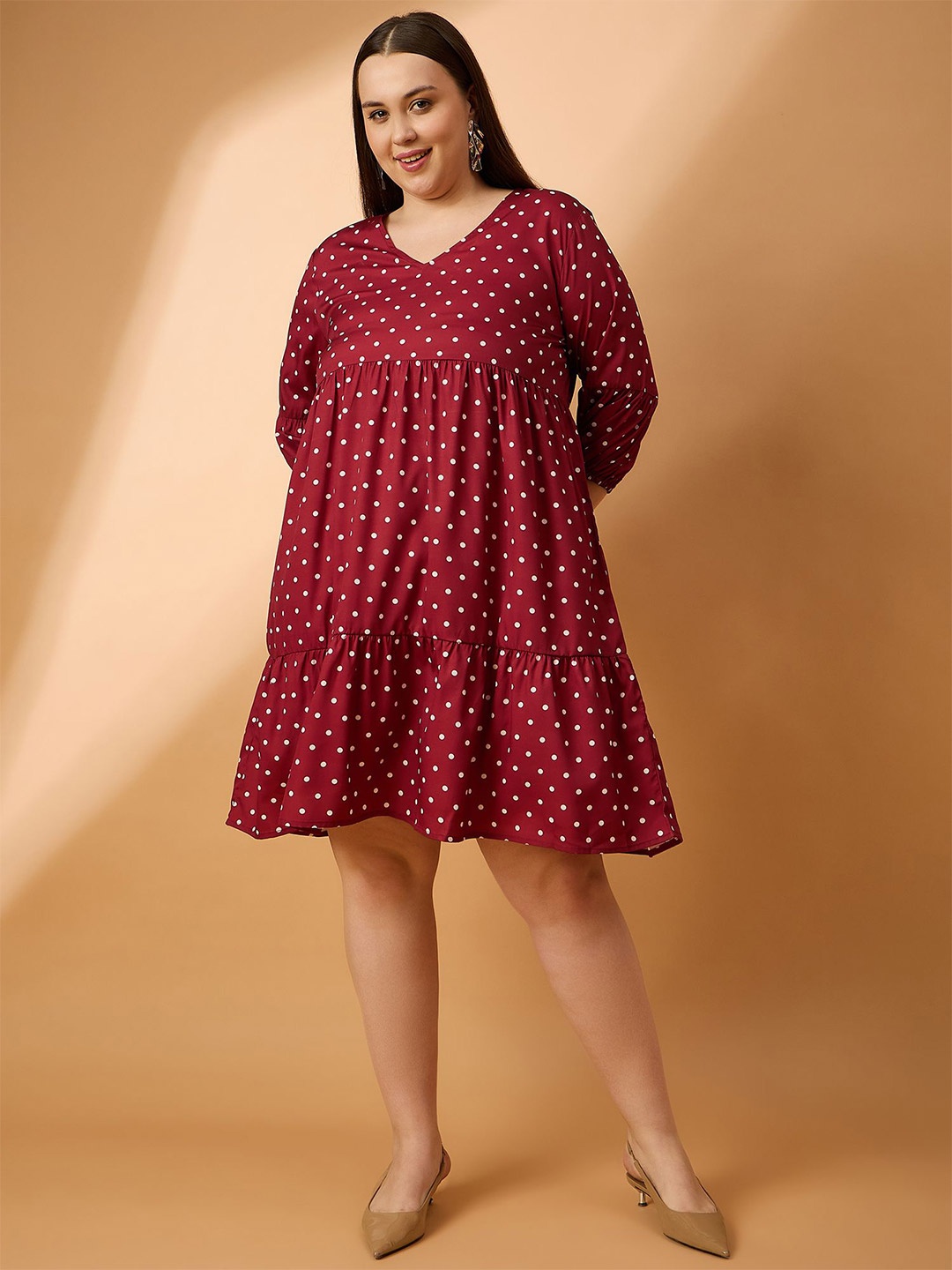 

all about you Polka Dot Print Crepe A-Line Dress, Maroon