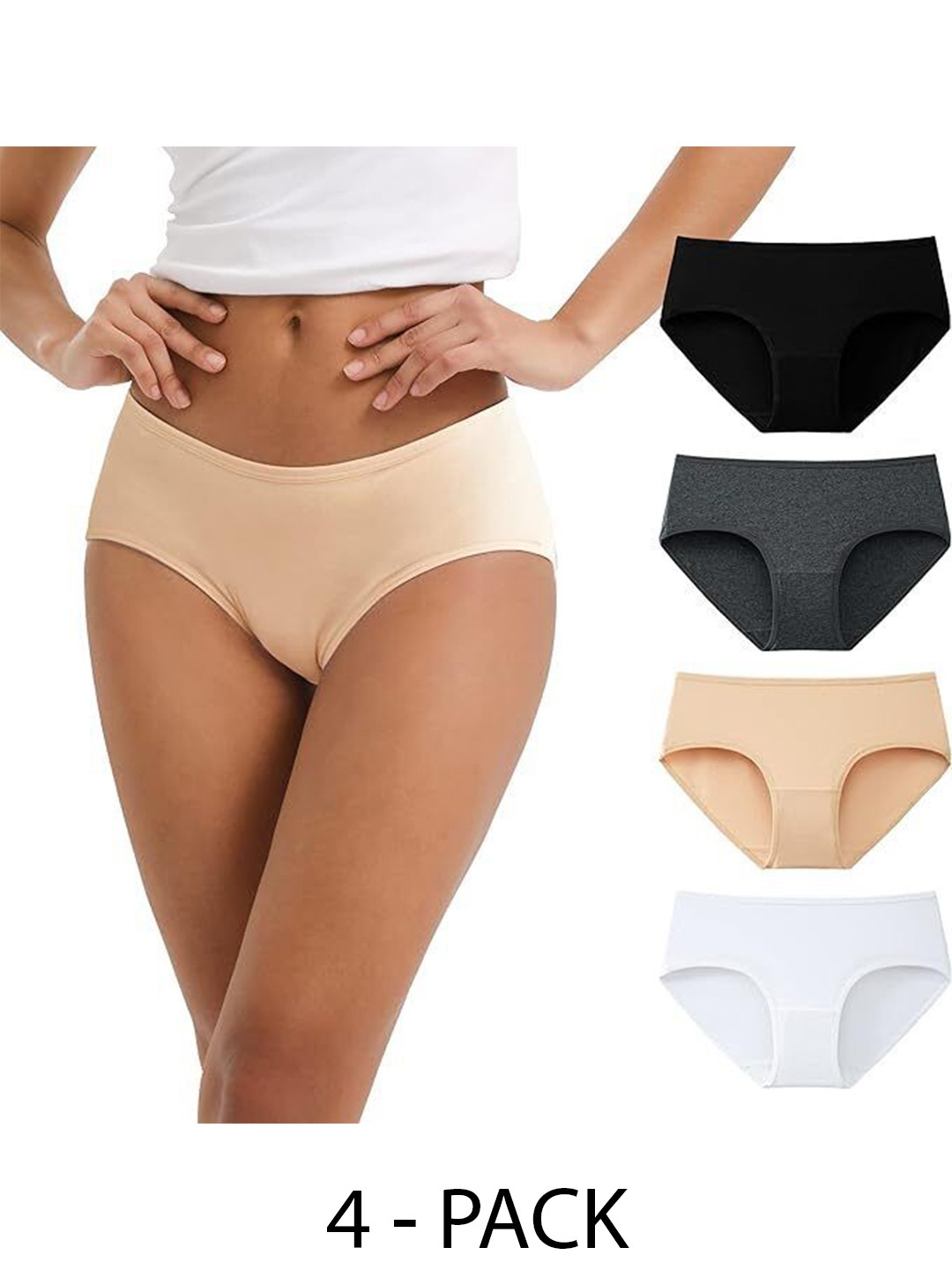 

Diving Deep Women Pack of 4 Cotton Mid-Rise Hipster Briefs, Cream