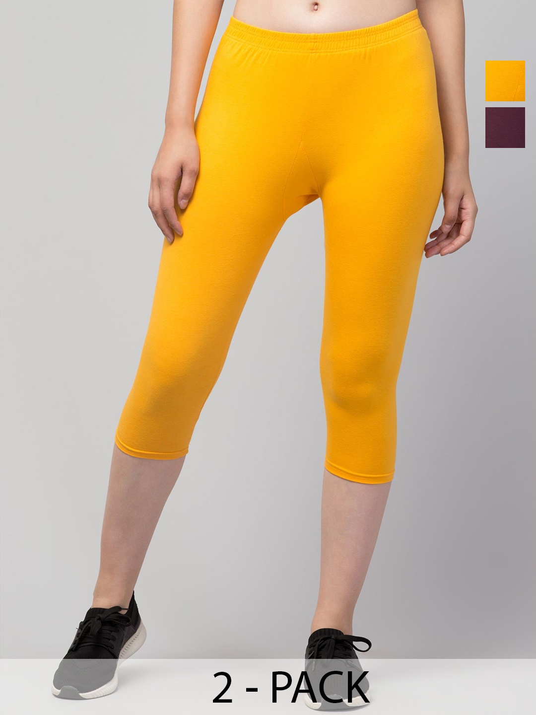 

ULLAS Women Skinny Fit Capris, Yellow