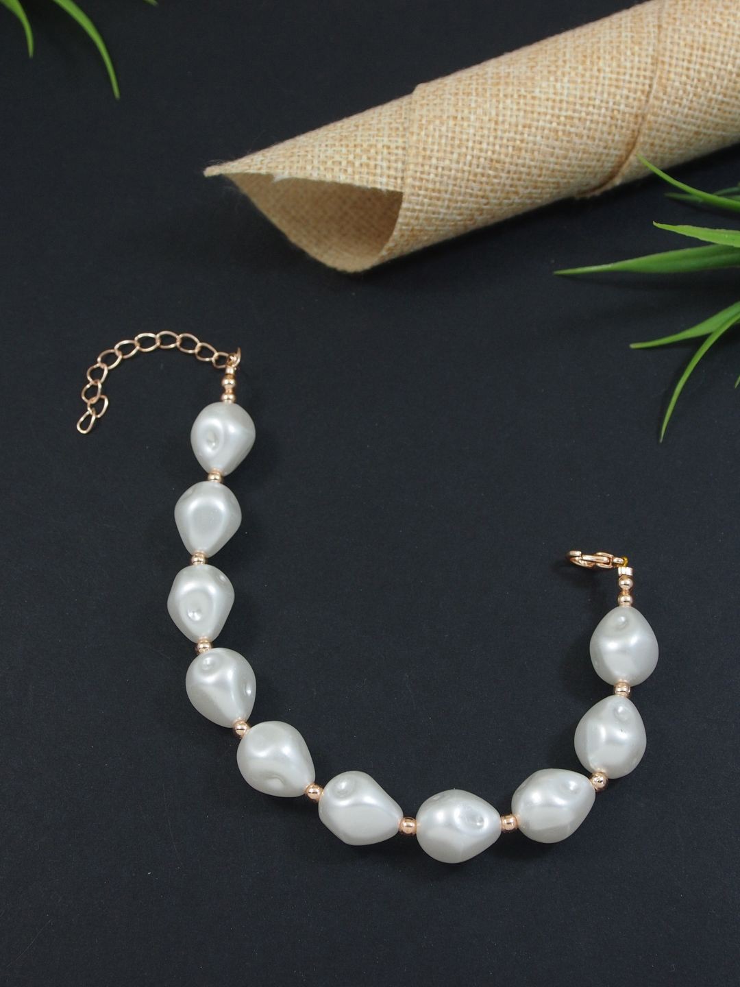 

V FASHION JEWELLERY Women Pearls Rose Gold-Plated Link Bracelet