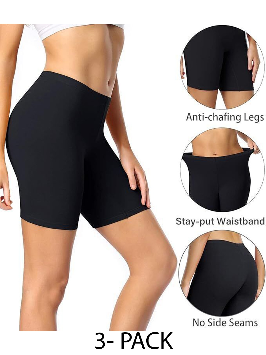 

Diving Deep Women Pack of 3 Cotton Boy Shorts, Black