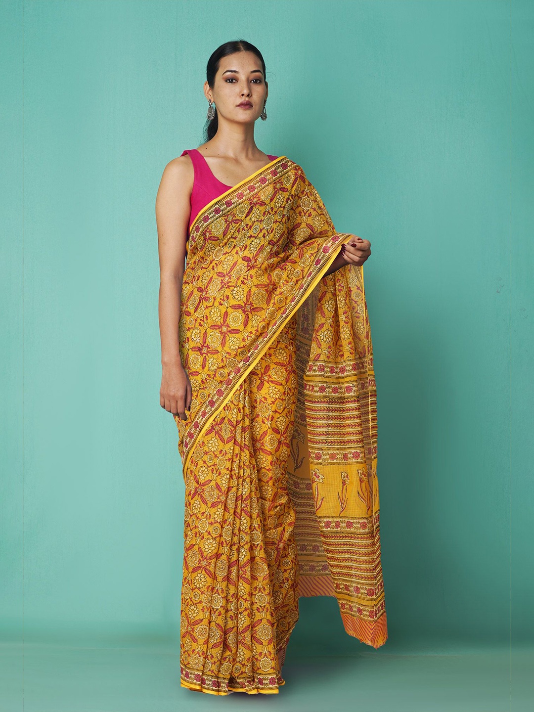 

Unnati Silks Net Handloom Kota Saree, Yellow