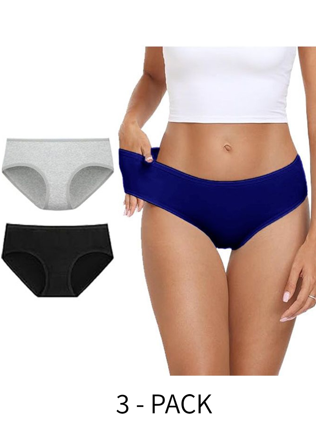 

Diving Deep Pack of 3 Cotton Mid-Rise Hipster Briefs, Blue
