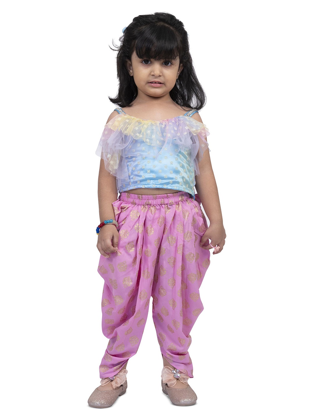 

Twisha Girls Embellished Sleeveless Top With Dhoti Pants, Blue