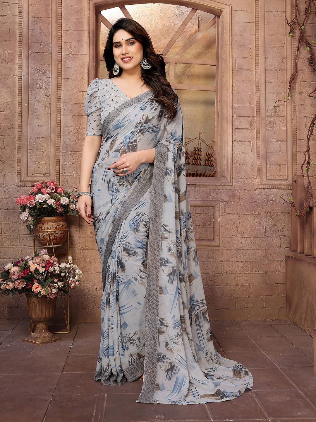 

ANAND SAREES Poly Georgette Saree, Grey