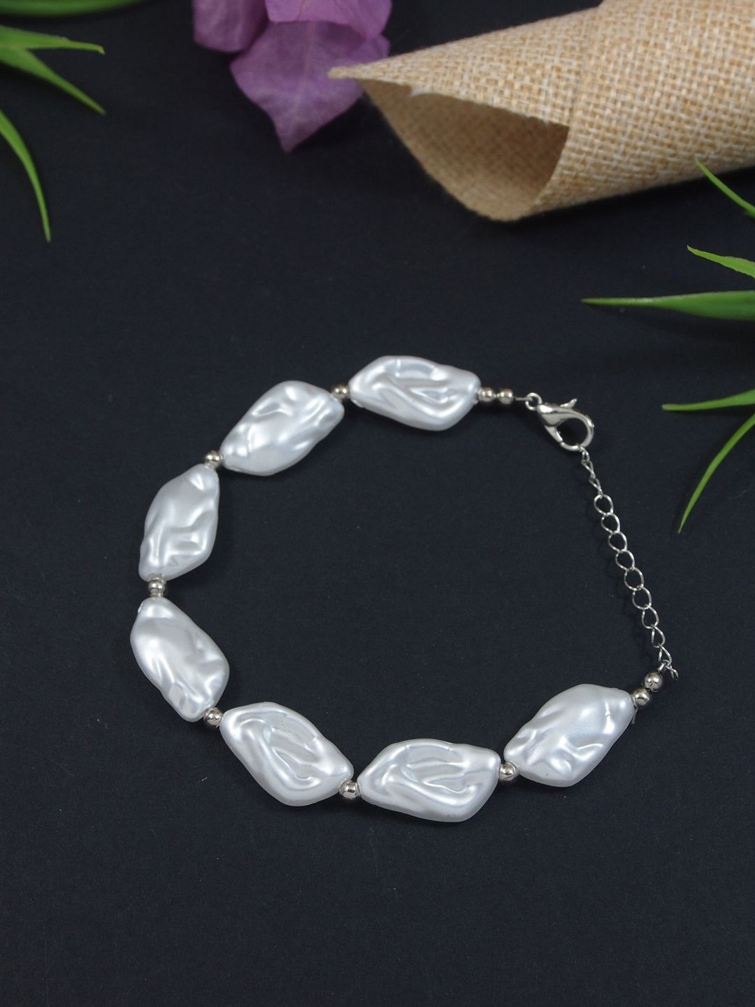 

V FASHION JEWELLERY Women Pearls Silver-Plated Link Bracelet