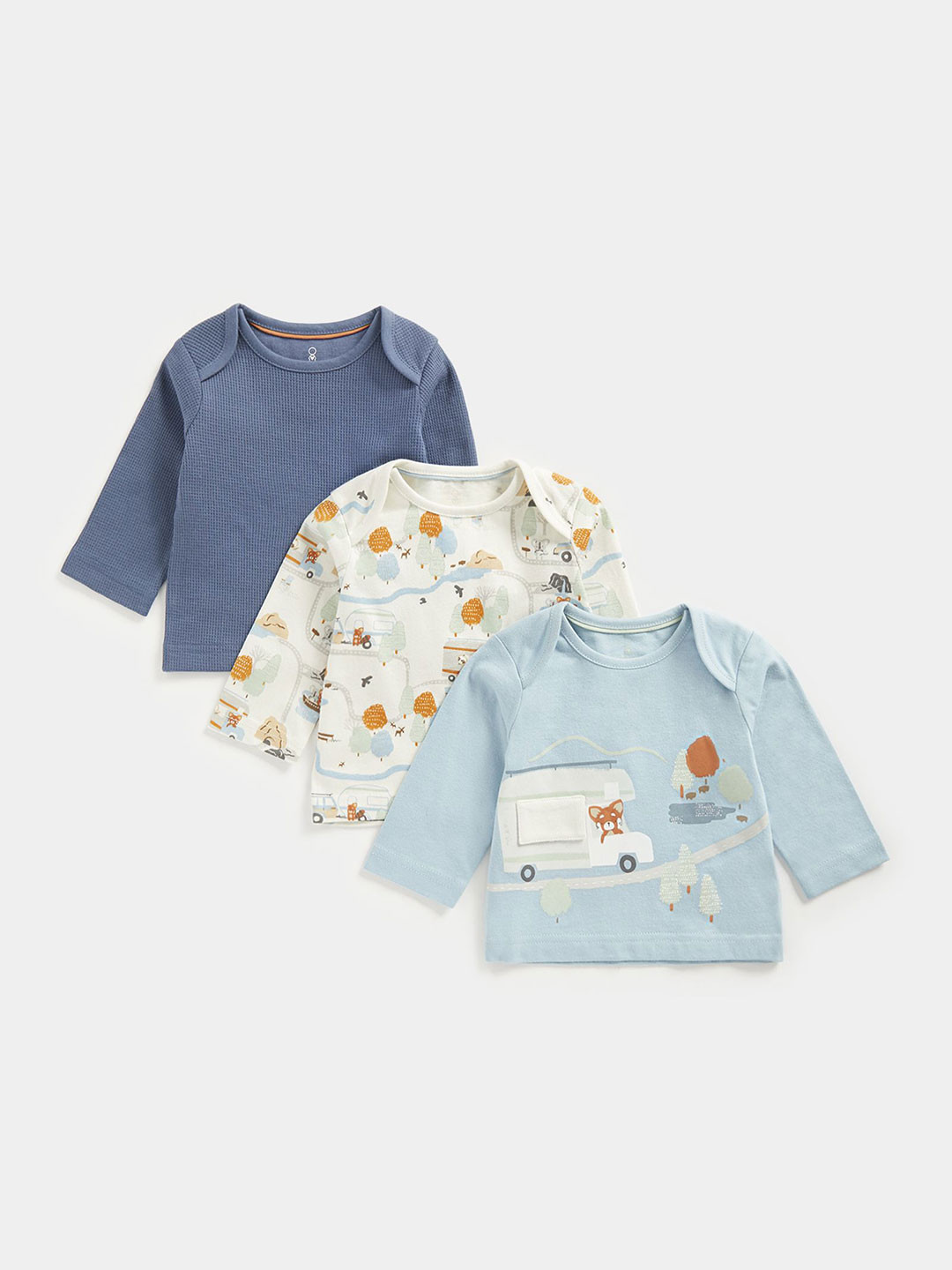 

mothercare Boys Pack Of 3 Solid Round Neck Pure Cotton T-shirts, Blue