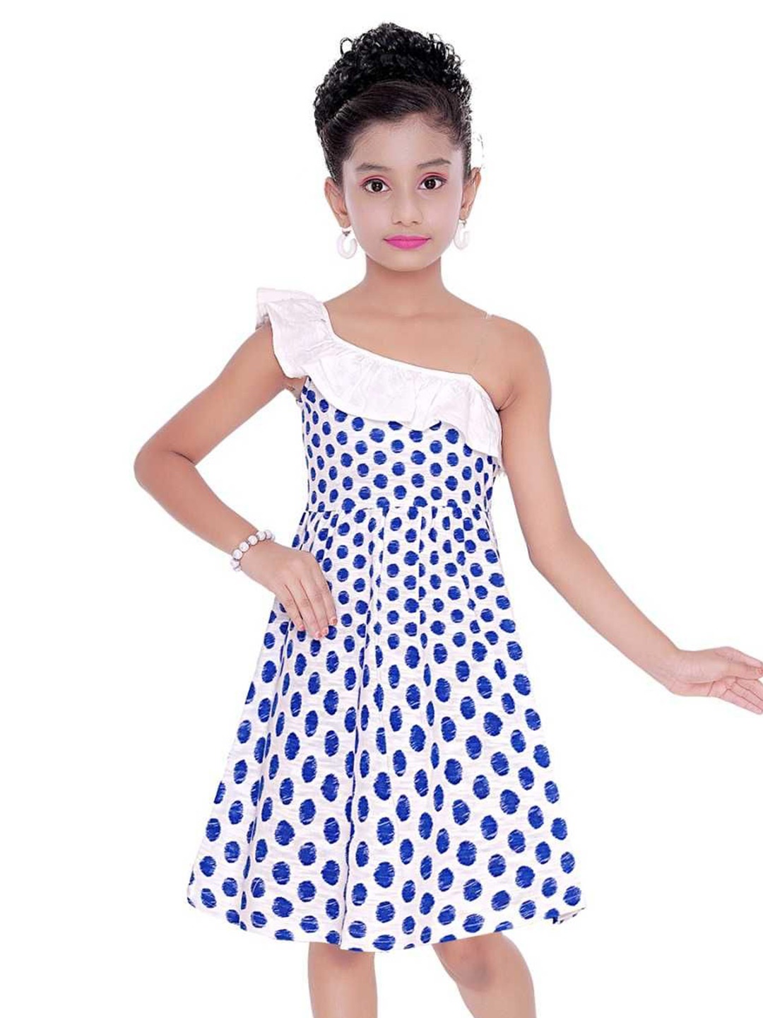 

ZACKBEE Polka Dot Print One Shoulder Fit & Flare Dress, Blue