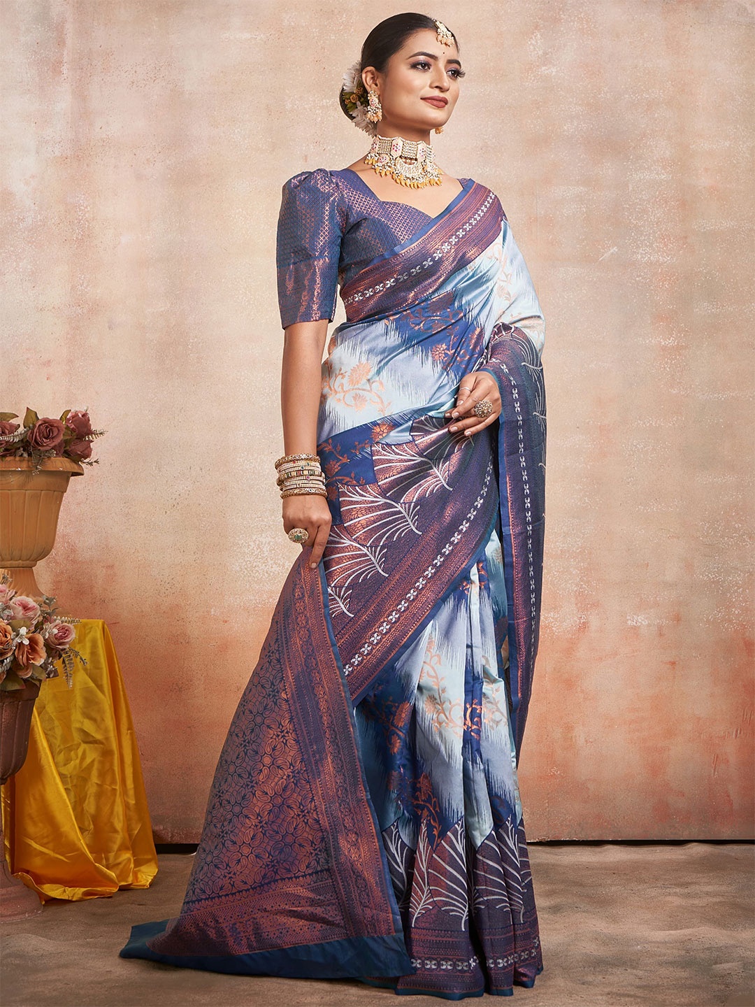 

Fashion Ritmo Woven Design Zari Pure Silk Saree, Blue