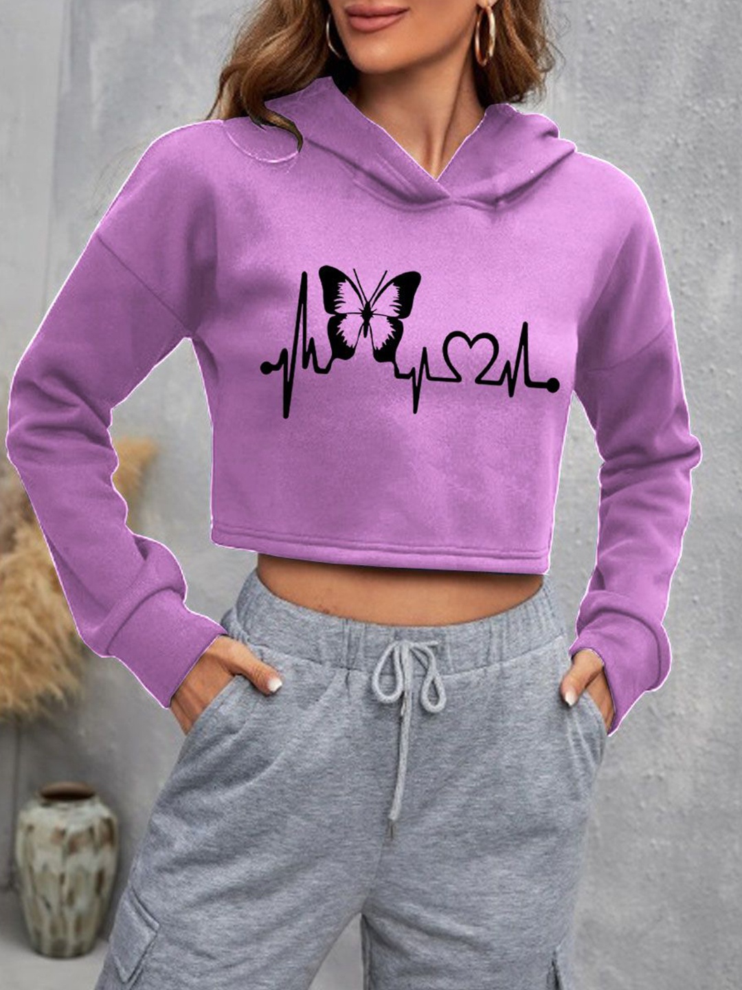 

Parona Women Printed Hooded Sweatshirt, Lavender