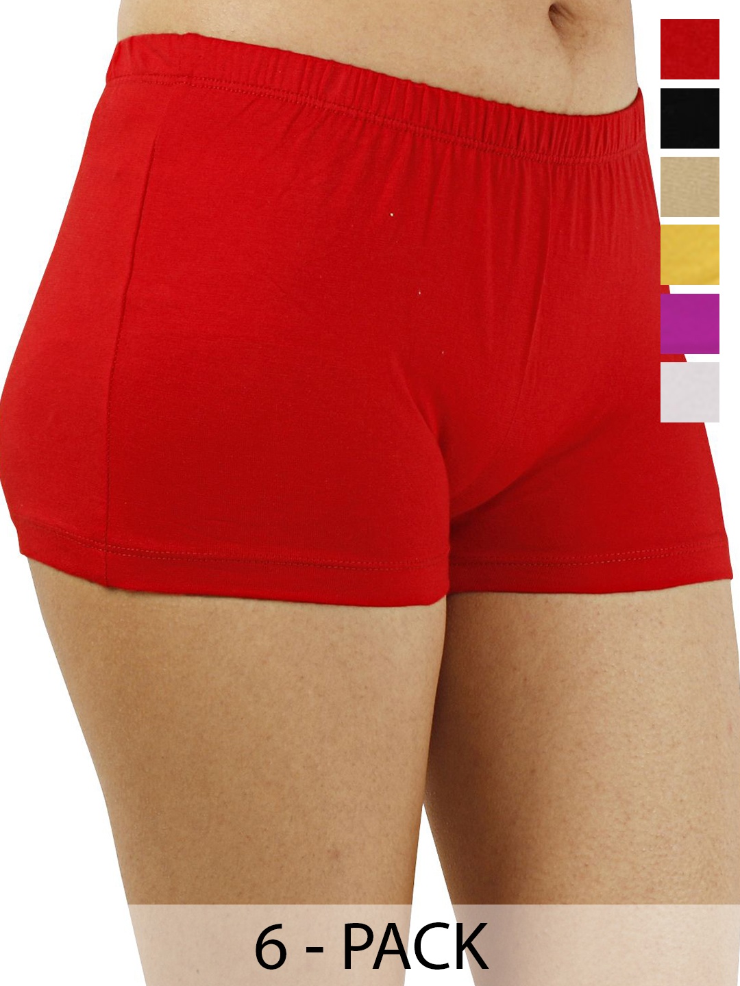 

Diving Deep Women Pack of 6 Boy Shorts Briefs, Red