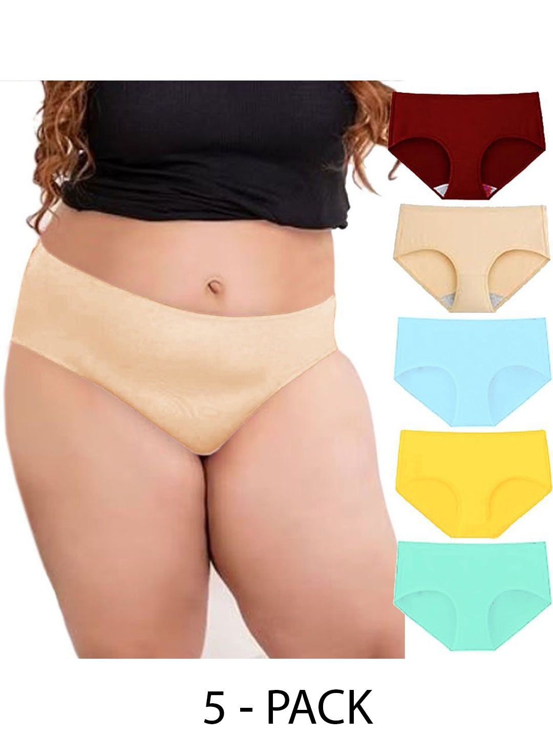 

Diving Deep Women Pack of 5 Cotton Assorted Plus Size Hipster Briefs