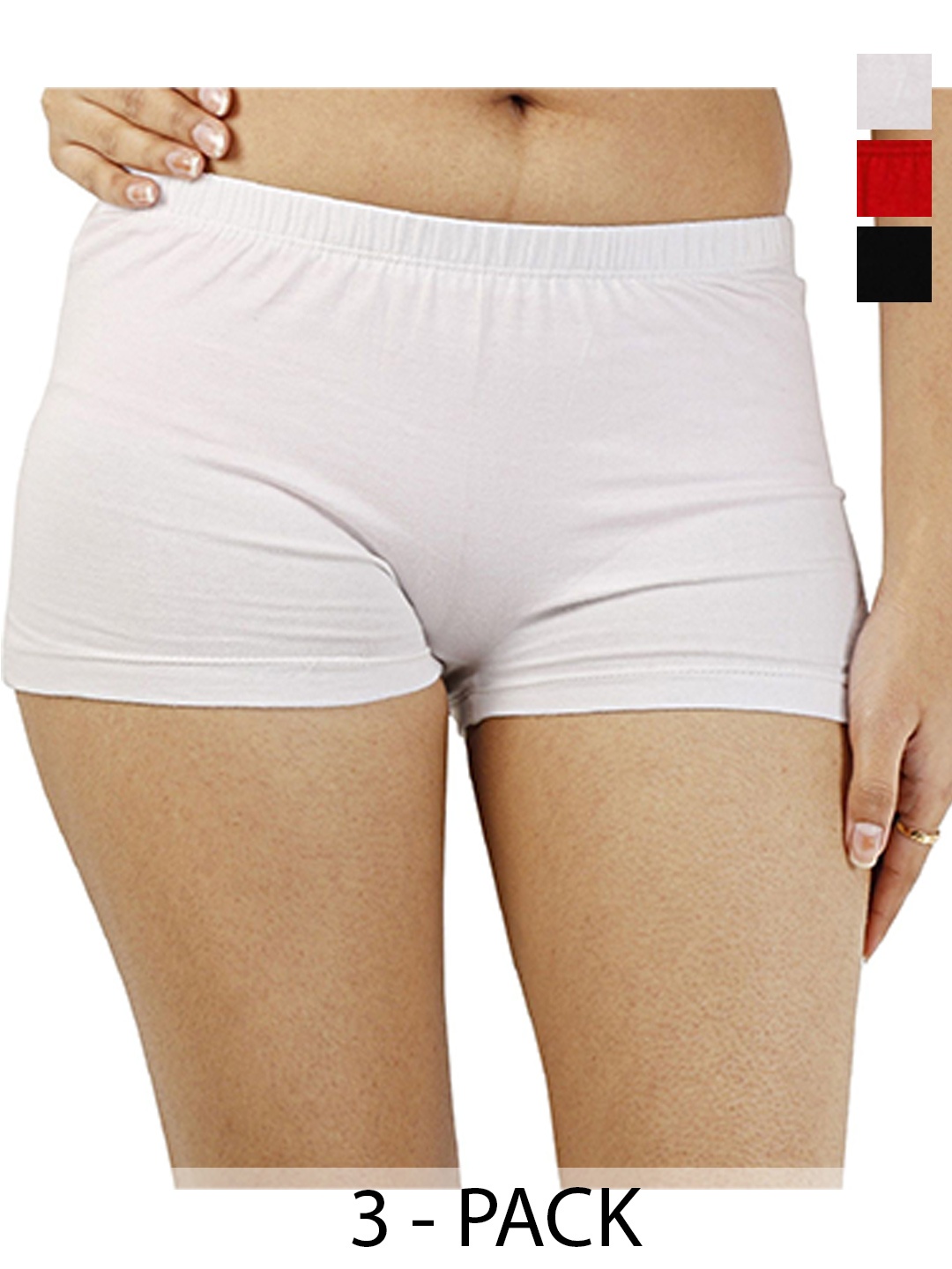 

Diving Deep Women Pack of 3 Cotton Boy Shorts Briefs, Off white