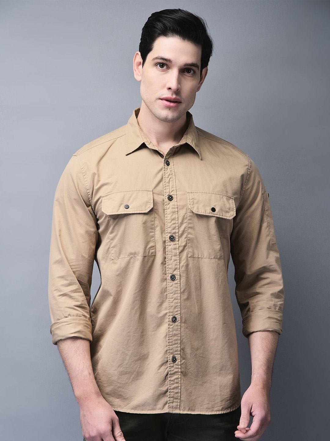 

Woodland Men Solid Pocket Detailing Cotton Casual Shirt, Khaki