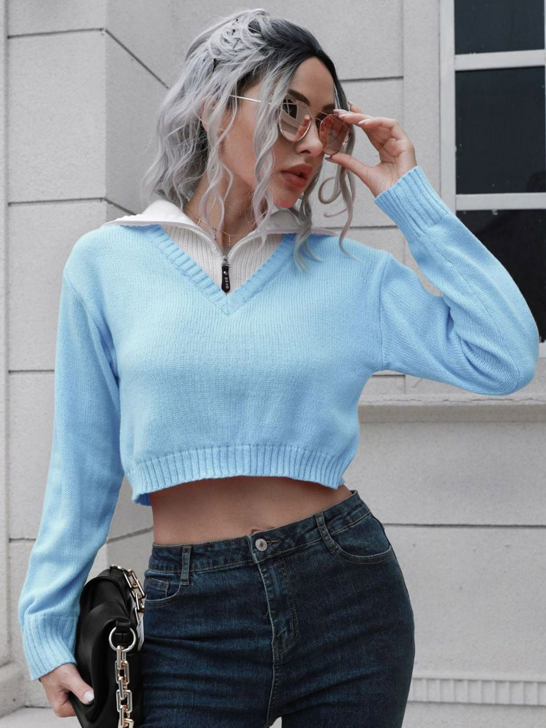 

Oh Rare Women Crop Pullover, Blue