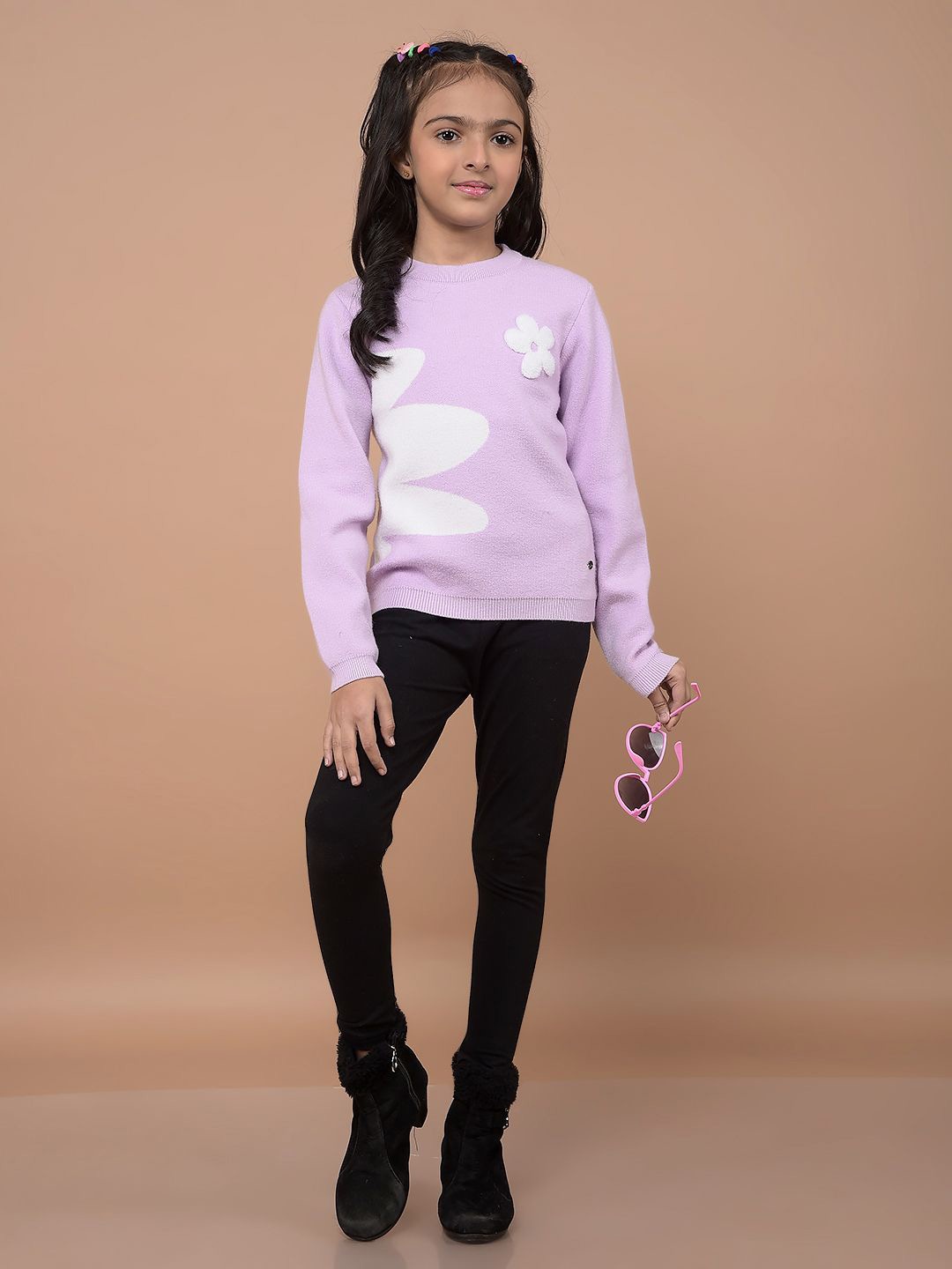 

Crimsoune Club Girls Floral Pullover, Purple