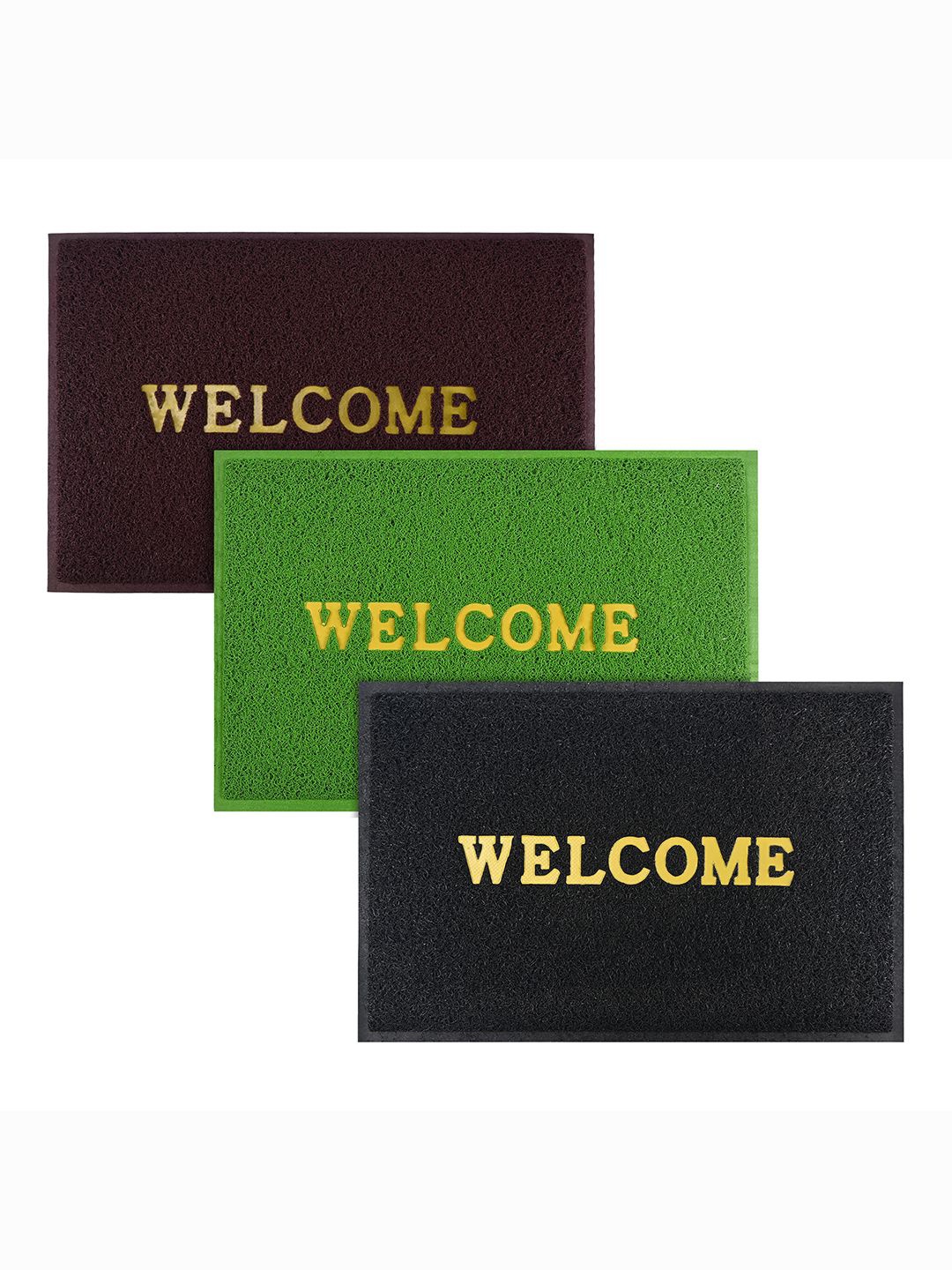 

Kuber Industries Green & Brown 3 Pieces Applique Anti-Skid Rubber Doormats