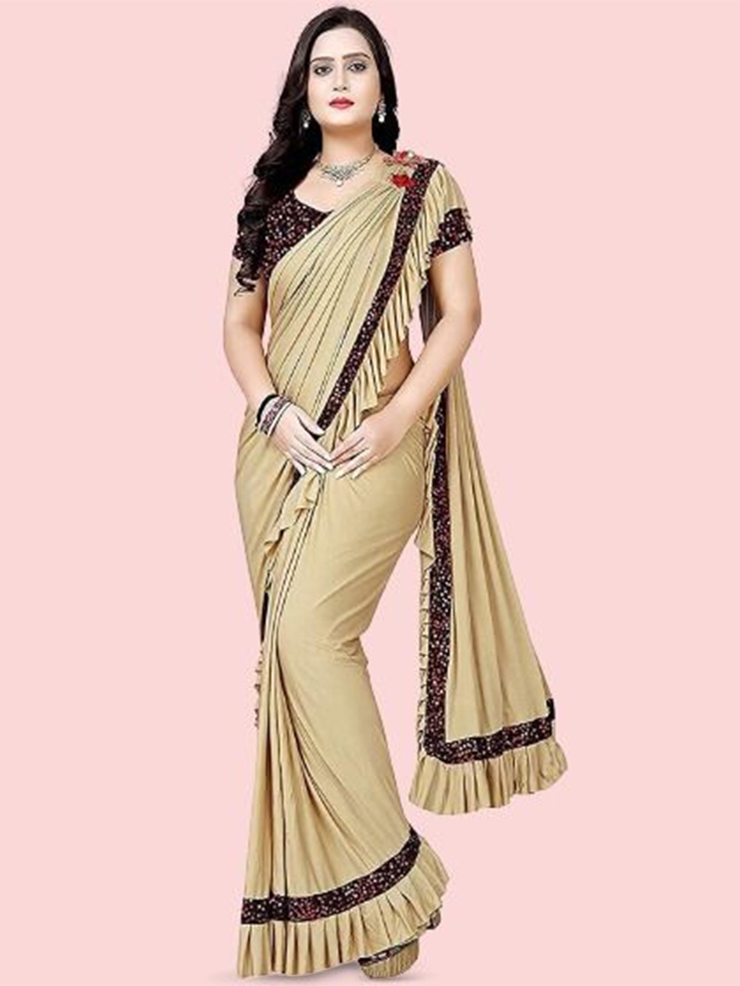 

SAADHVI Embellished Designer Saree, Beige