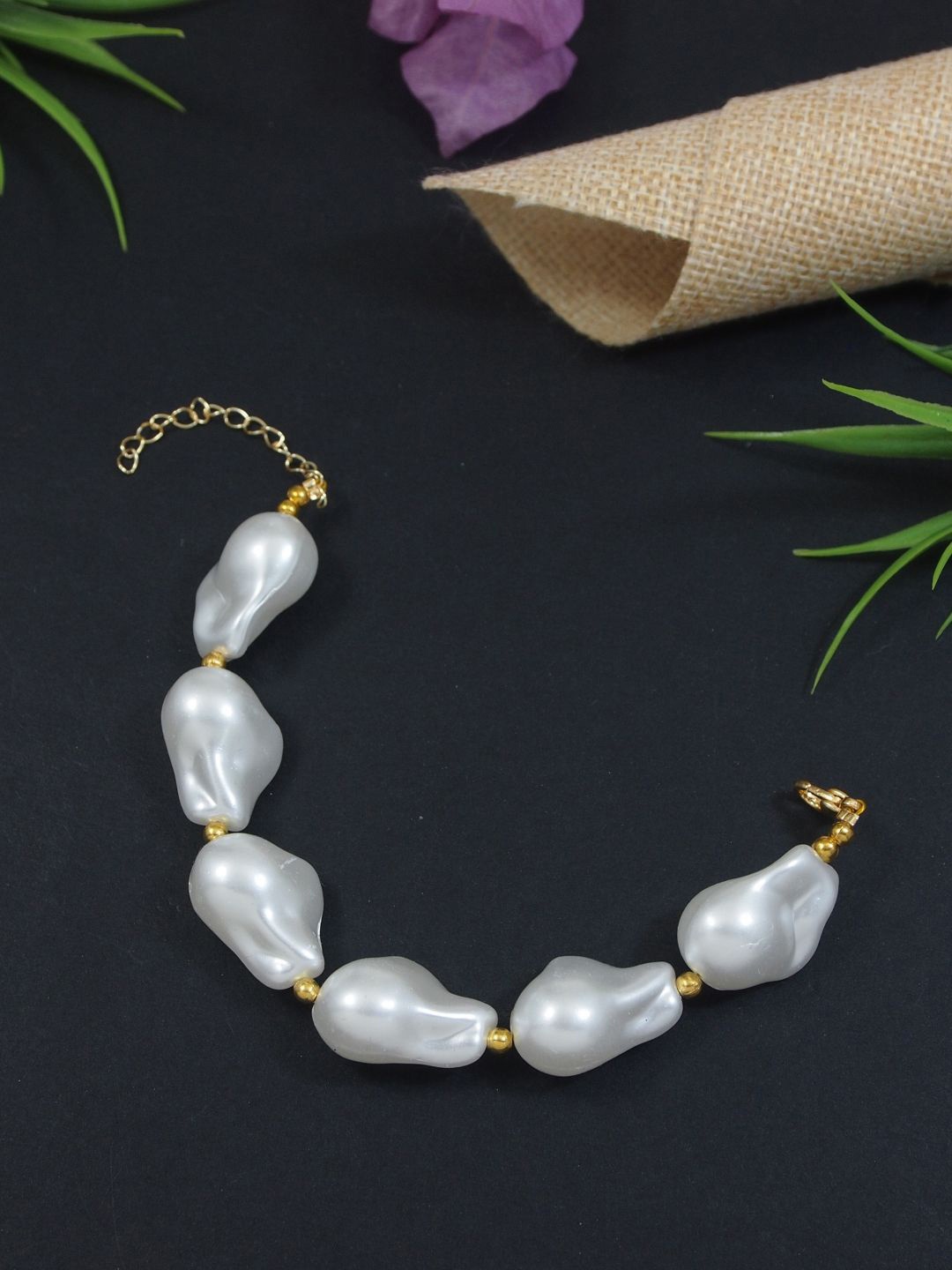 

V FASHION JEWELLERY Women Pearls Gold-Plated Link Bracelet