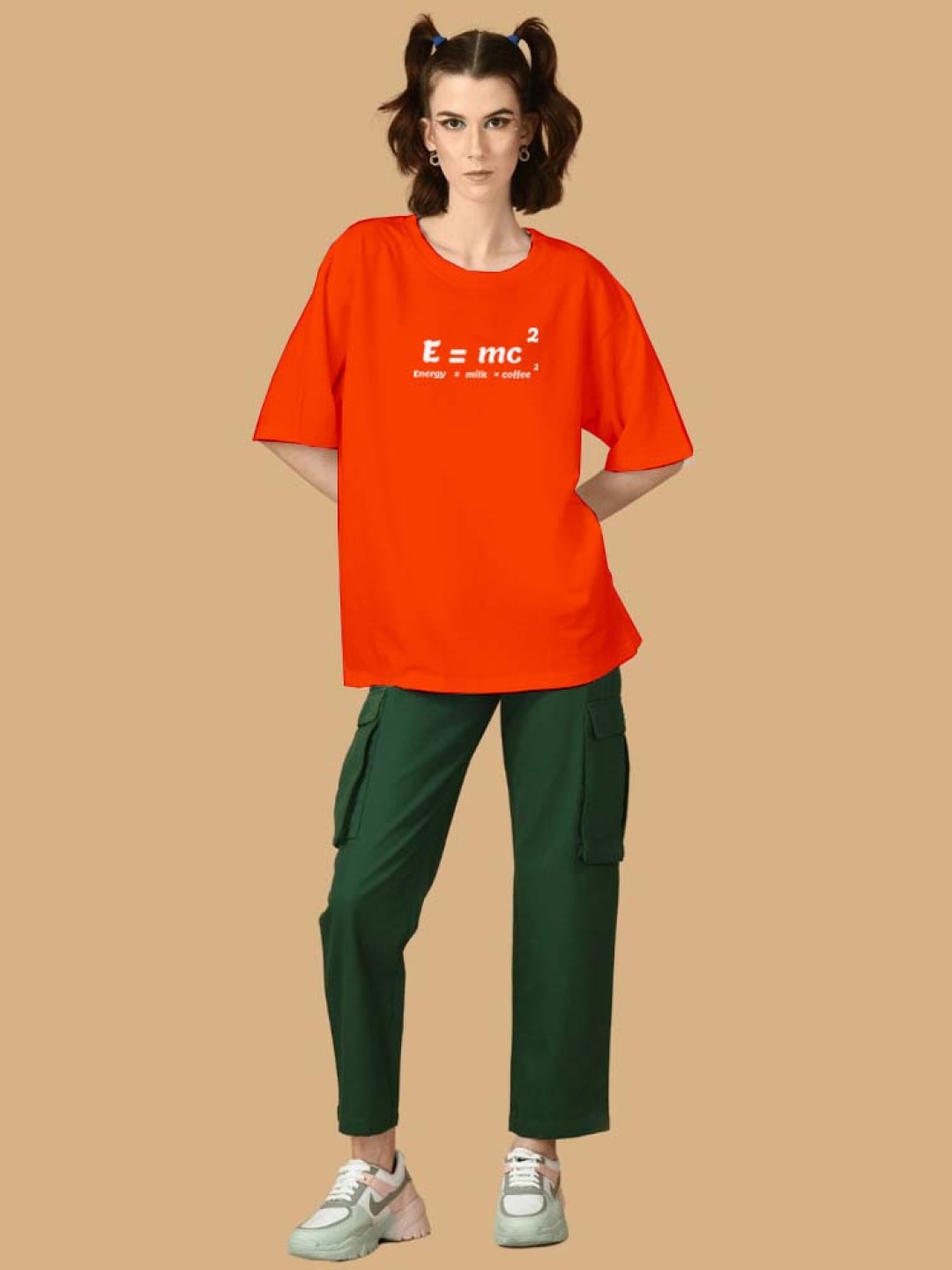 

OFFMINT Typography Printed Drop-Shoulder Sleeves Cotton Relaxed Fit T-shirt, Orange